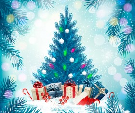 Blue holiday background with christmas tree vector