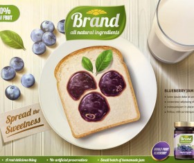 Blueberry jam poster with bread vector