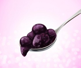 Blueberry jam with spoon vector