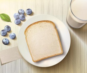 Bread with blueberry and milk vector