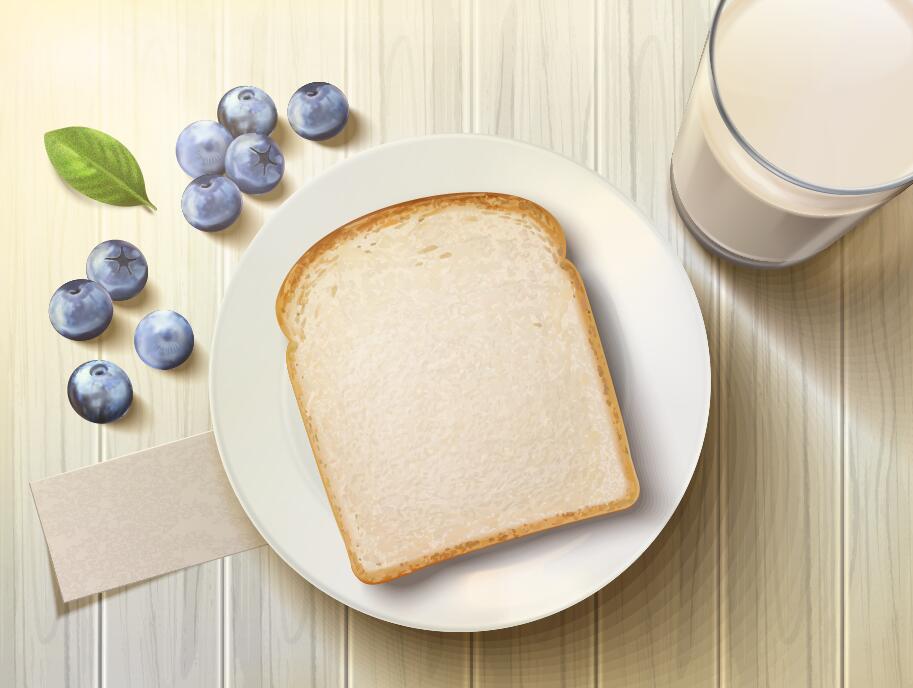 Bread with blueberry and milk vector