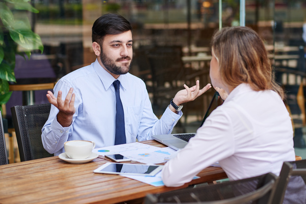 Business discussion of men and women Stock Photo 03