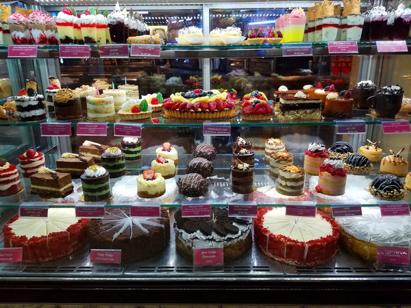 Cake dessert display cabinet Stock Photo