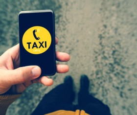 Call Taxi on your mobile phone Stock Photo 01