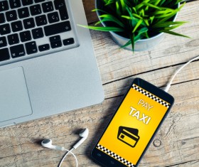 Call Taxi on your mobile phone Stock Photo 02