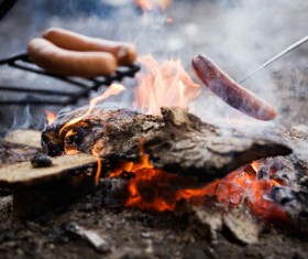 Campfire roasted sausage Stock Photo