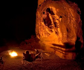 Camping resting woman Stock Photo