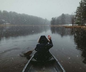 Canoe paddling on the lake Stock Photo