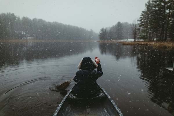 Canoe paddling on the lake Stock Photo