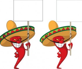 Cartoon pepper with blank billboard vector