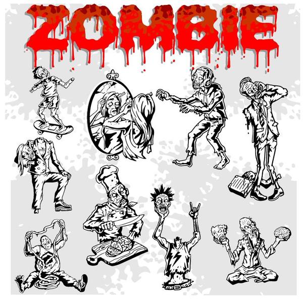Cartoon zombie illustration vector set 05