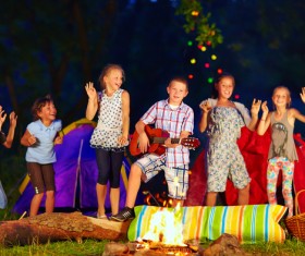 Childrens campfire party Stock Photo