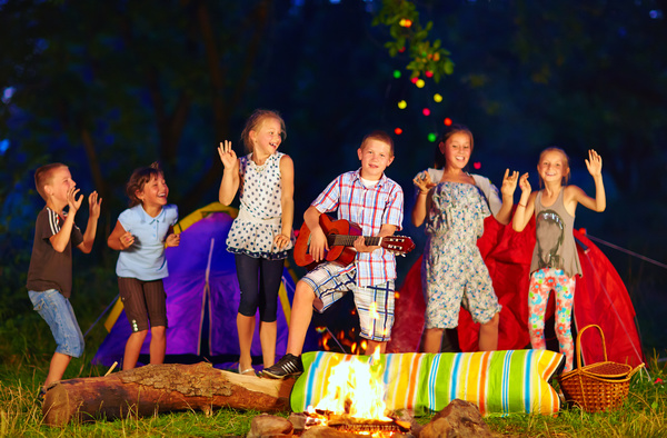 Childrens campfire party Stock Photo
