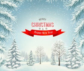 Chistmas background with branches of tree and landscare vector