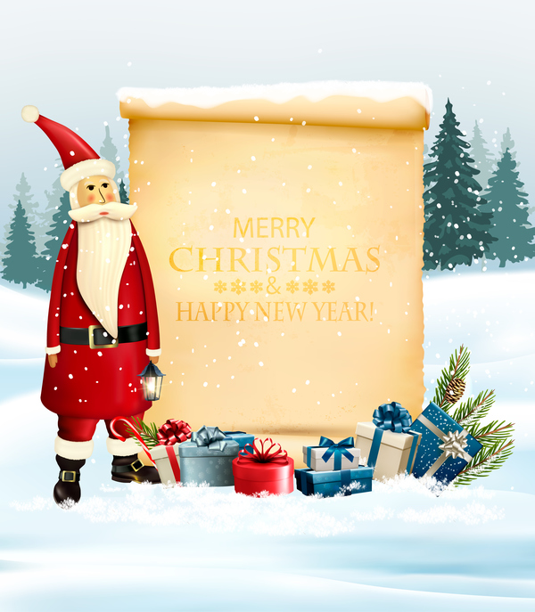 Christmas background with Santa Claus and old paper vector