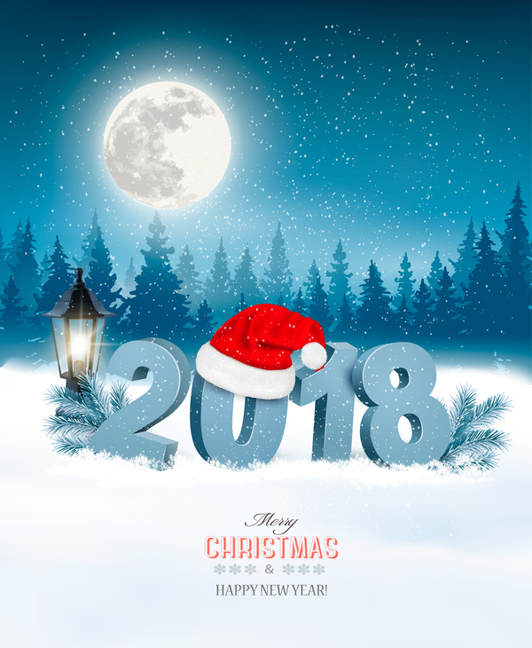 Christmas background with santa hat and 2018 vector