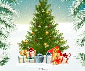 Christmas background with tree and gift boxes vector