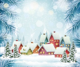 Christmas background with winter village vector material