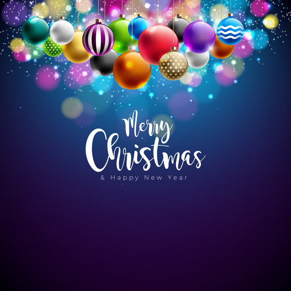 Christmas balls with color xmas background vector