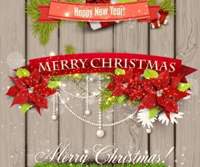 Christmas banner with wooden background vector 01