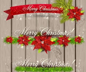 Christmas banner with wooden background vector 02