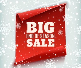 Christmas big sale poster with red paper banner vector 01