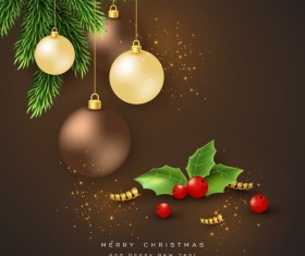 Christmas brown background with xmas balls decorative vector 01