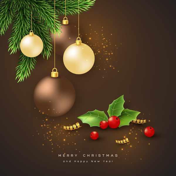 Christmas brown background with xmas balls decorative vector 01