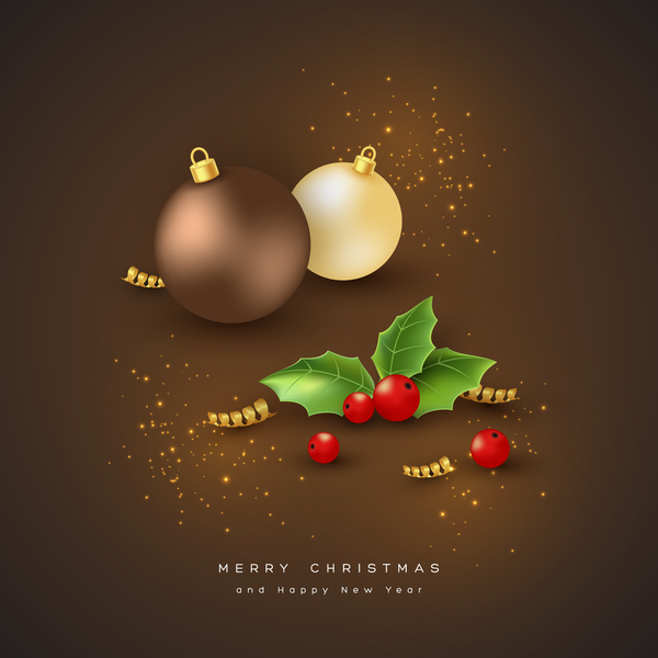 Christmas brown background with xmas balls decorative vector 02