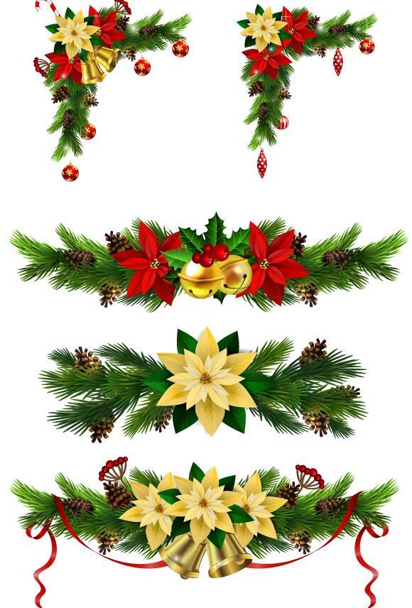 Christmas corner decorative with borders vector 02