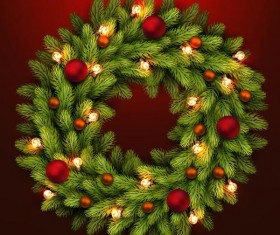 Christmas fir-tree wreath with red background vector