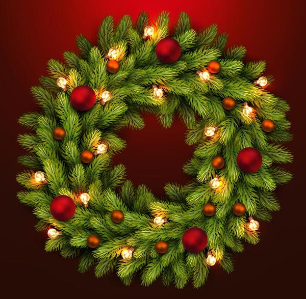 Christmas fir-tree wreath with red background vector