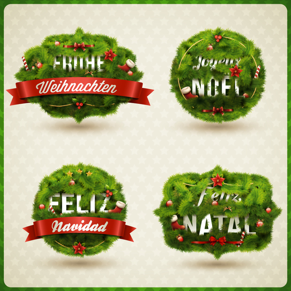 Christmas green labels illunstration vector