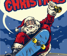 Christmas greeting card with santa claus ride skateboard vector 04