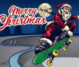Christmas greeting card with santa claus ride skateboard vector 05
