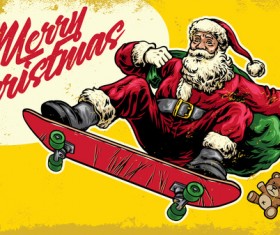 Christmas greeting card with santa claus ride skateboard vector 06