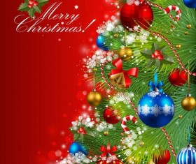 Christmas red background with baubels vector material