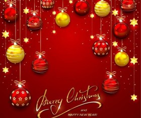 Red with golden christmas balls with baubles vector free download