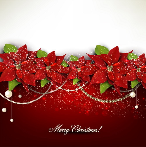 Christmas red background with shiny jewelry vector 01