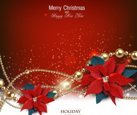 Christmas red background with shiny jewelry vector 02