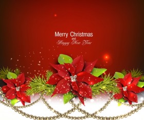 Christmas red background with shiny jewelry vector 03
