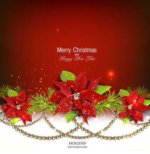 Christmas red background with shiny jewelry vector 03
