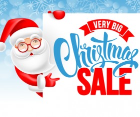 Christmas sale background with cute santa vector