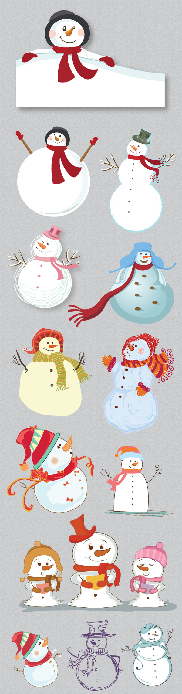 Christmas snowmen design vector set