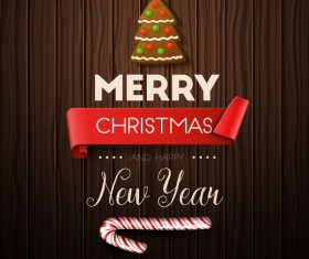 Christmas with happy new year wooden background vector