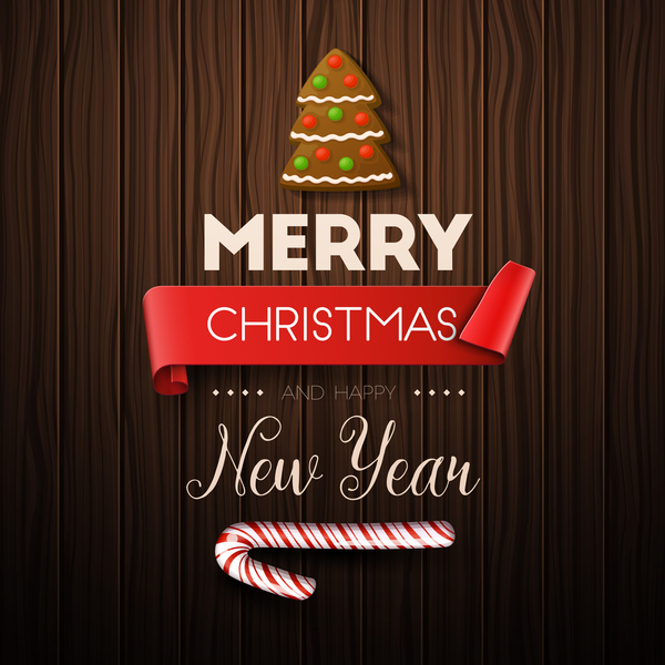 Christmas with happy new year wooden background vector
