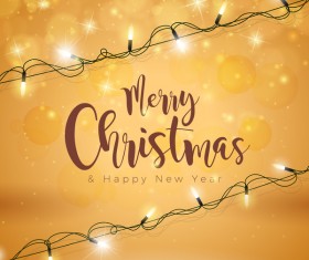 Christmas with new year card and neon bulb vector 01