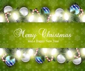 Christmas with new year card green styles vector