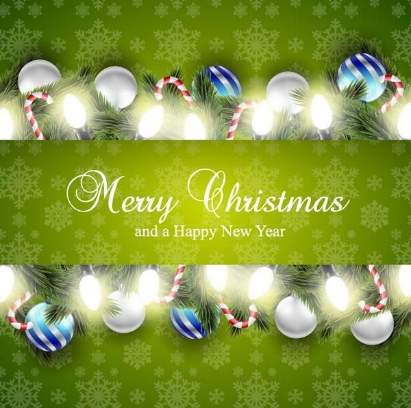 Christmas with new year card green styles vector