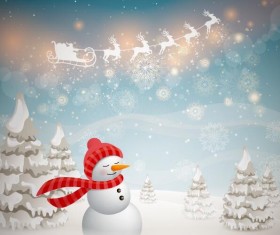 Christmas with winter background and snowman vector